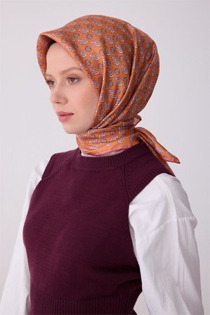 Belli Tivil Saf İpek Eşarp IST 4308 - 33 Turuncu Batik Desen