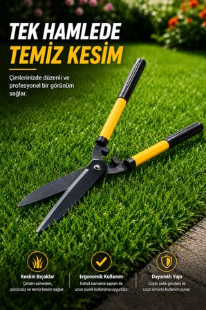 Çim Kesme ve Bahçe Çit Budama Makası 53 Cm – Keskin Çelik Bıçaklı Profesyonel Bahçe Makası, Ergonomik Saplı Çalı Çit Ve Çim Kesme Makası