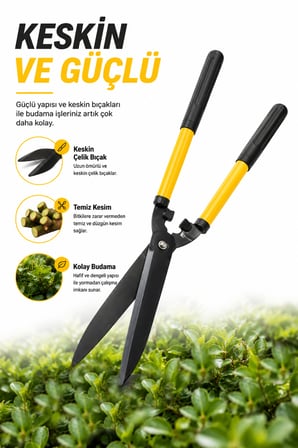 Çim Kesme ve Bahçe Çit Budama Makası 53 Cm – Keskin Çelik Bıçaklı Profesyonel Bahçe Makası, Ergonomik Saplı Çalı Çit Ve Çim Kesme Makası