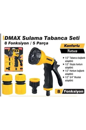 Sulama Tabancası 8 Fonksiyonlu 5 Parça Extra Güçlü 1/2 Ürün Kodu :Dmx 4270
