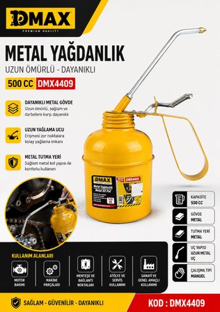 Metal Yağdanlık 500 CC Uzun Ömürlü Metal Gövde Dayanıklı Metal Tutma Yeri Kod :DMX4409