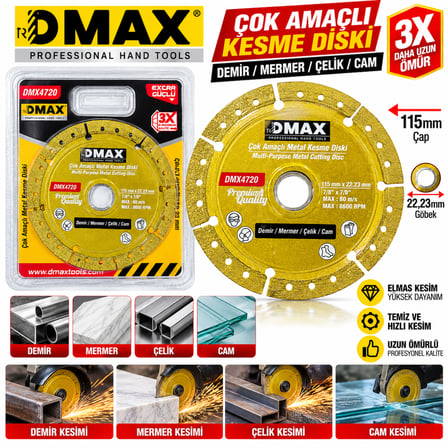 Dmax Çok Amaçlı Demir/Mermer/Çelik/Cam Daire Kesici Kesme Diski Kod: DMX-4720