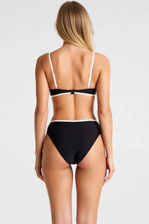 Kadın Bikini Takımı Bralette Kaplı Kolsuz Örme Raşel Kumaş Yüksek Bel Slip Alt Biyeli Renk Bloklu