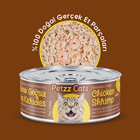 Premium PettzCat Kedi Konserve Yaş Mama 70 Gr. 8 Çeşit (8x2 adet) Her Çeşitten 2 Adet, Toplam 16 Kutu