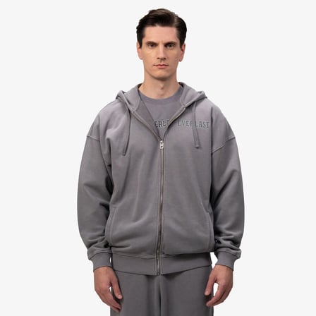 Everlast Giant Logo Oversize Koyu Gri Fermuarlı Erkek Sweatshir