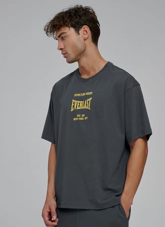 Everlast TM0200 Everlast Sporting Goods Comf Gri Bisiklet Yaka Comfort Fit Baskılı Erkek T-Shirt