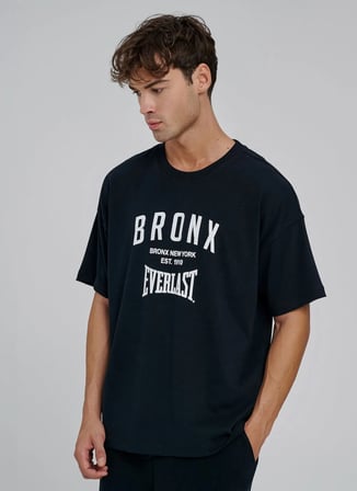 Everlast TM0204 Everlast Bronx NYC 2.0 Over Siyah Düz Yaka Oversize Baskılı Erkek T-Shirt
