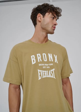 Everlast TM0204 Everlast Bronx NYC 2.0 Over Sarı Düz Yaka Oversize Baskılı Erkek T-Shirt