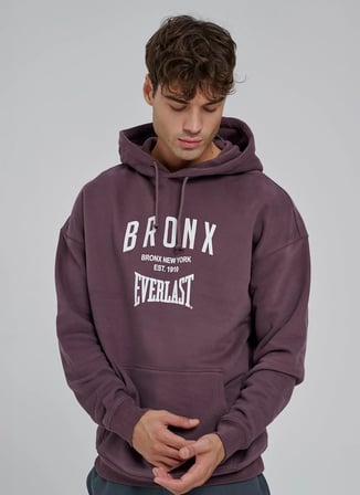 Everlast TM0205 Everlast Bronx NYC 2.0 Over Mor Kapüşonlu Oversize Baskılı Erkek Sweatshirt