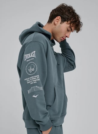 Everlast TM0214 367 - Everlast World Comfort Yeşil Kapüşonlu Comfort Fit Baskılı Erkek Sweatshirt