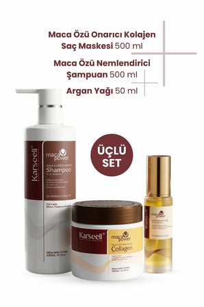 Maca Özlü Saç Maskesi 500 ml Şampuan 500 ml Saç Bakım Yağı 50 ml