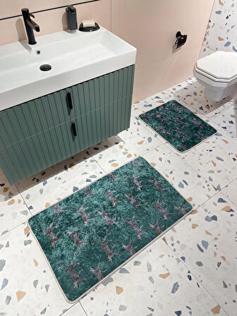 2'li Lateks Deri Taban Banyo Paspas Takımı (60X100 - 60X50) Yeşil