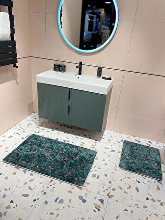 2'li Lateks Deri Taban Banyo Paspas Takımı (60X100 - 60X50) Yeşil