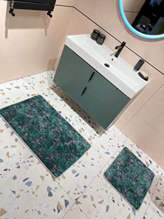 2'li Lateks Deri Taban Banyo Paspas Takımı (60X100 - 60X50) Yeşil