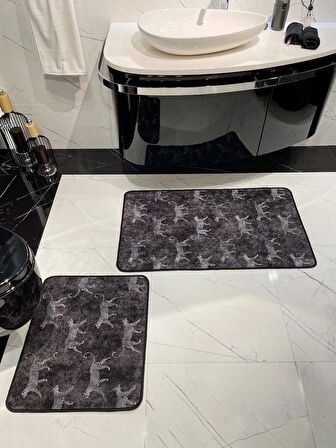2'li Lateks Deri Taban Banyo Paspas Takımı (60X100 - 60X50) KoyuGri