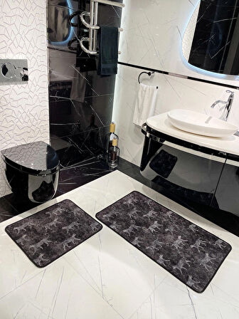 2'li Lateks Deri Taban Banyo Paspas Takımı (60X100 - 60X50) KoyuGri