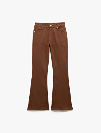 Normal Bel Düğmeli Beş Cepli Slim Fit İspanyol Paça Pantolon - Flare Jean