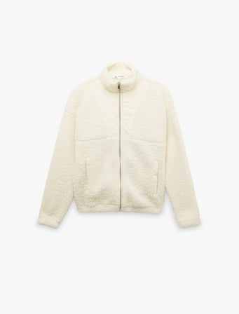 Fermuarlı Dik Yaka Cep Detaylı Oversize Peluş Sweatshirt