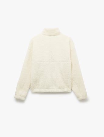 Fermuarlı Dik Yaka Cep Detaylı Oversize Peluş Sweatshirt