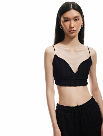 Slim Fit Kolsuz Kalp Yaka Crop İp Askılı Büstiyer