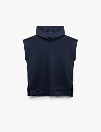 Viskon Kumaş Karışımlı Yırtmaç Detaylı Kapüşonlu Kolsuz Sweatshirt