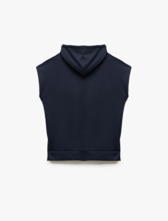 Viskon Kumaş Karışımlı Yırtmaç Detaylı Kapüşonlu Kolsuz Sweatshirt