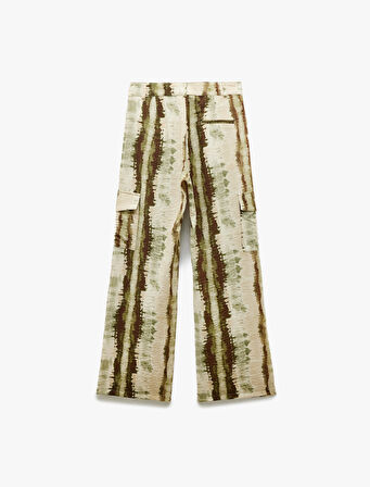 Viskon Kargo Cepli Batik Desenli Geniş Paça Pantolon