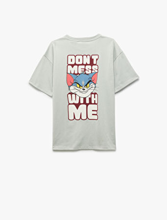 Tom ve Jerry Baskılı Pamuklu Lisanslı Kısa Kollu Oversize Tişört 
