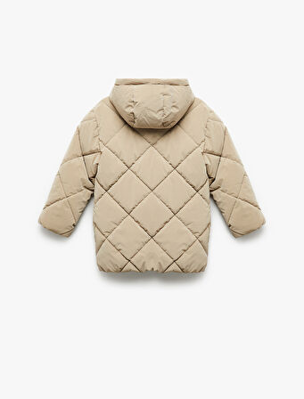 Uzun Kollu Fermuarlı Kapitone Kapşonlu Şişme Mont