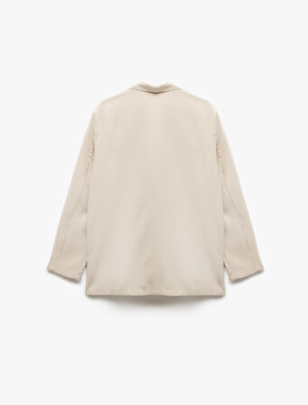 Uzun Kollu Cepli Keten Karışımlı Kruvaze Oversize Blazer Ceket