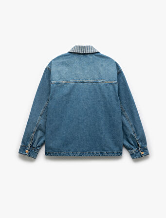 Klasik Yaka Pamuklu Fermuarlı Cep Detaylı Oversize Denim Ceket