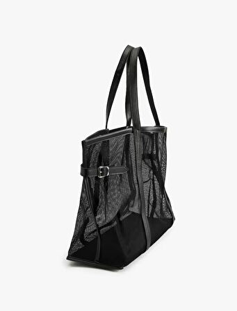 Saplı Metal Tokalı File Tote Çanta