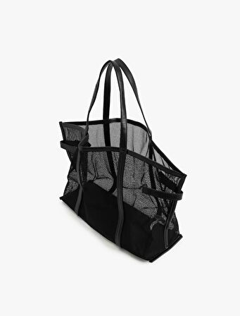 Saplı Metal Tokalı File Tote Çanta