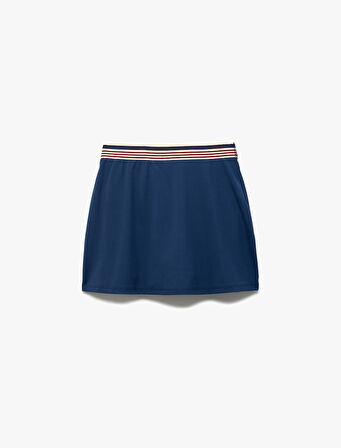 Beli Lastikli Çizgili İnterlok Mini Spor Şort Etek