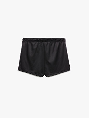 Yüksek Bel Bağcıklı Cep Detaylı Rahat Kesim Renk Bloklu Mini Spor Şort