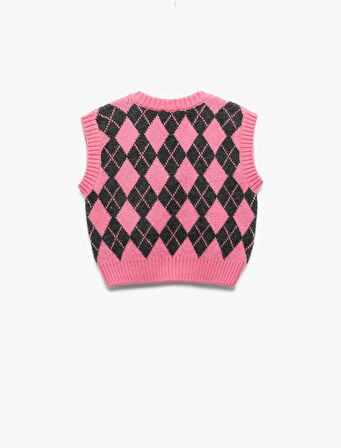 Baklava Desenli V Yaka Yumuşak Dokulu Süveter 