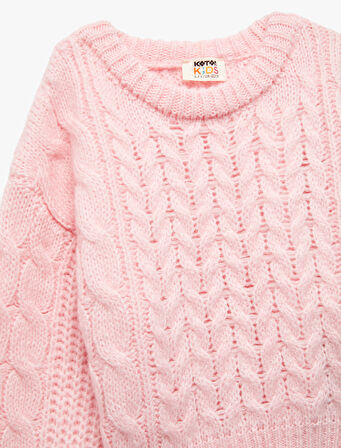 Uzun Kollu Bisiklet Yaka Örgü Detaylı Crop Triko Kazak