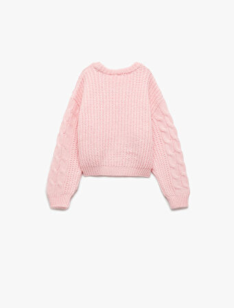 Uzun Kollu Bisiklet Yaka Örgü Detaylı Crop Triko Kazak