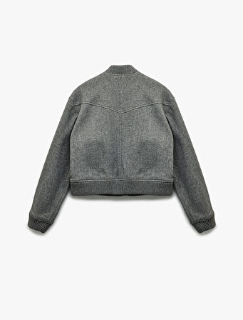 Çıtçıt Kapama Detaylı Uzun Kollu Kolej Yaka Cepli Crop Bomber Ceket