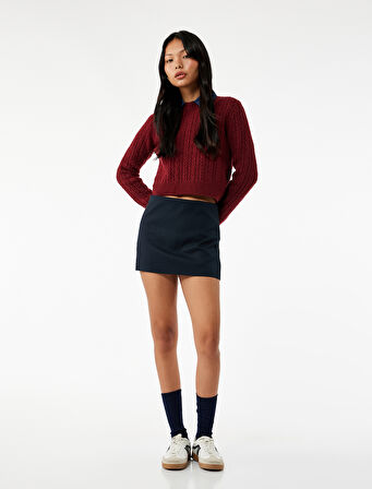 Saç Örgüsü Detaylı Uzun Kollu Bisiklet Yaka Triko Kazak