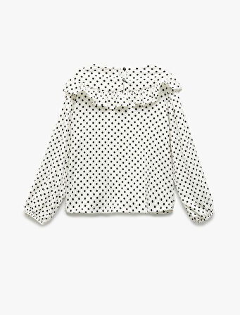 Puantiyeli Fırfırlı Bisiklet Yaka Uzun Kollu Bluz