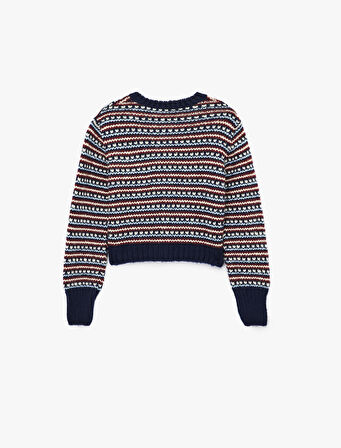 Düğmeli Cep Detaylı Uzun Kollu Bisiklet Yaka Kalpli Triko Hırka