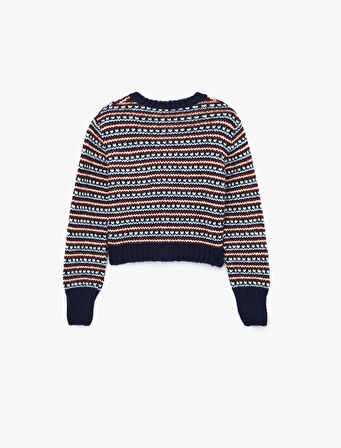 Düğmeli Cep Detaylı Uzun Kollu Bisiklet Yaka Kalpli Triko Hırka