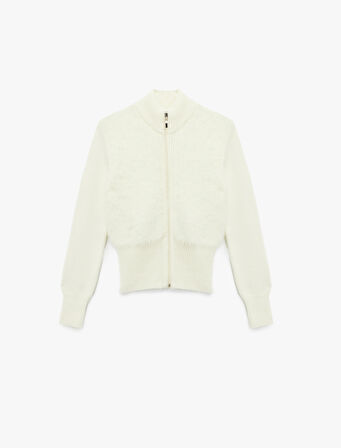 Yumuşak Dokulu Uzun Kollu Dik Yaka Fermuarlı Hırka