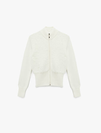 Yumuşak Dokulu Uzun Kollu Dik Yaka Fermuarlı Hırka