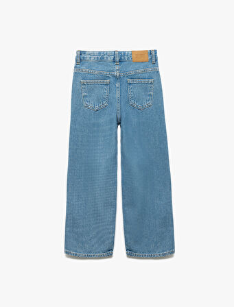 Pamuklu Renk Bloklu Geniş Paça Denim Pantolon
