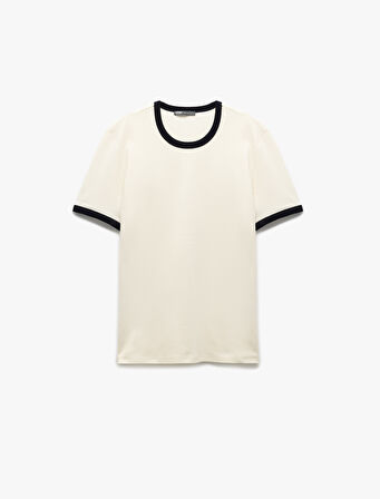 Pamuklu Regular Fit Biyeli Kısa Kollu Bisiklet Yaka Erkek Tişört