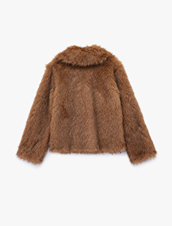 Kruvaze Yaka Uzun Kollu Crop Suni Kürk Ceket