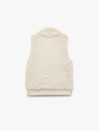 Kolsuz Fermuarlı Cepli Crop Suni Kürk Yelek