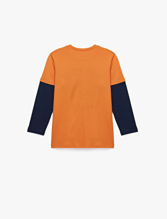 Uzun Kollu Pamuklu Bisiklet Yaka Baskılı Tişört